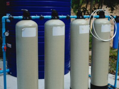 water softener and water filtration systems in a home utility room