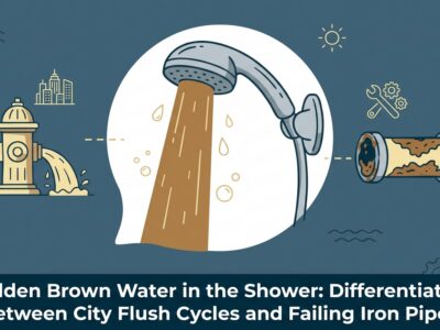 Sudden Brown Water in the Shower: Differentiating Between City Flush Cycles and Failing Iron Pipes — featured image